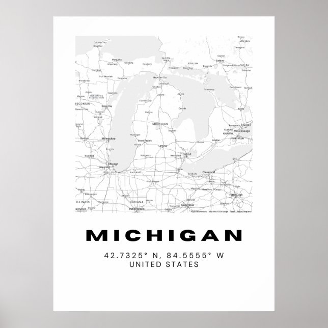 Minimalist Michigan Map Art - Black and White Coor Poster (Front)