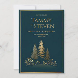Minimalist Midnight Gold Tree Wedding Invitation