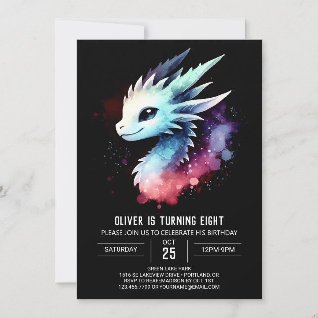 Minimalist Mighty Dragon Birthday Invitation (Front)