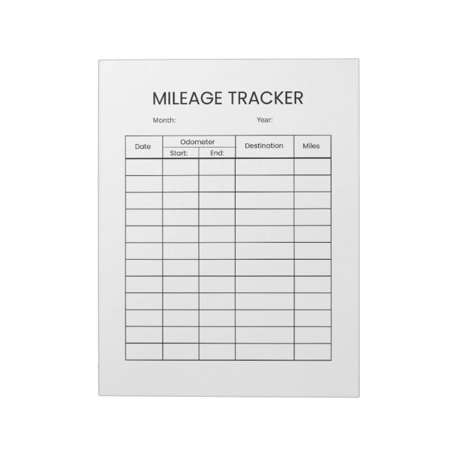 Minimalist Mileage Tracker Notepad (Rotated)