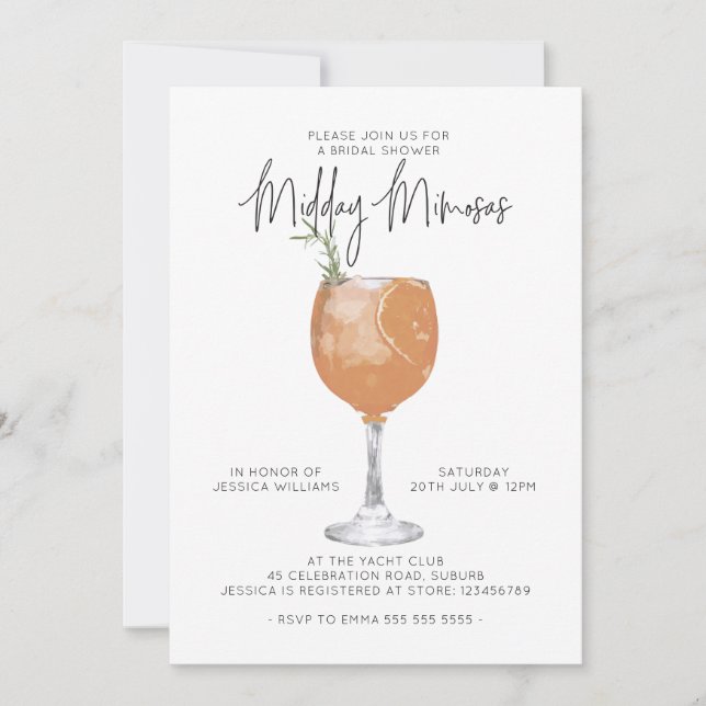 Minimalist Mimosas Cocktail Bridal Shower  Invitat Invitation (Front)