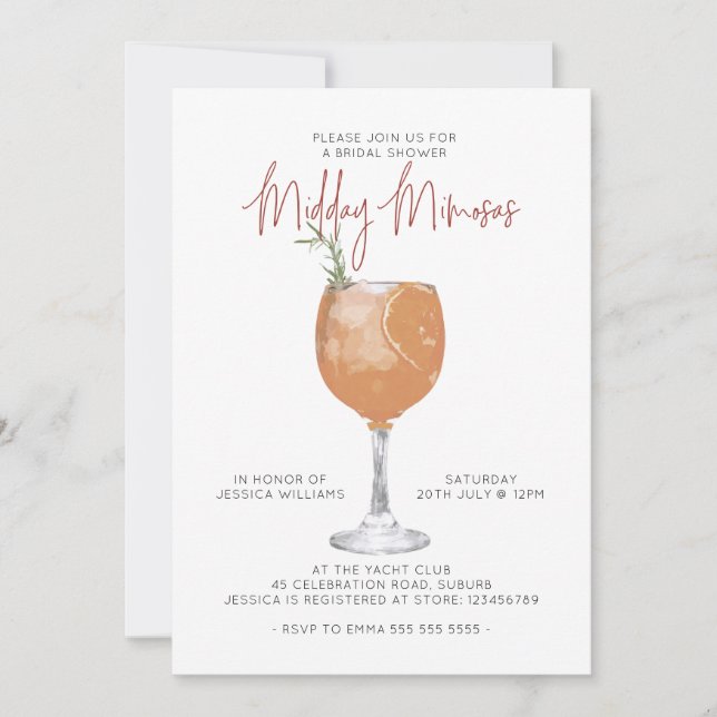 Minimalist Mimosas Cocktail Bridal Shower  Invitat Invitation (Front)