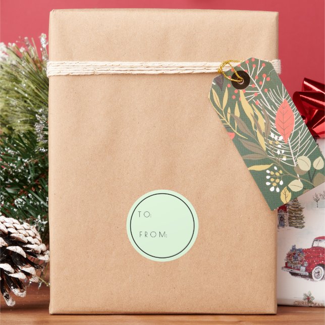Minimalist Mint Green And From Christmas Gift Classic Round Sticker (Holiday)
