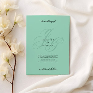 Minimalist mint green monogram initials wedding  invitation