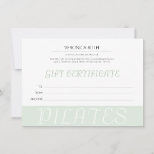 Minimalist Mint Green Pilates Gift Certificate