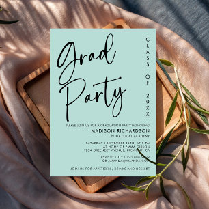 Minimalist Mint Green Script Graduation Party  Invitation