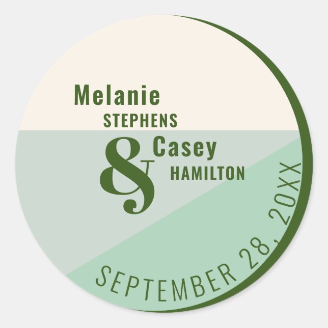 Minimalist Mint Green Wedding Classic Round Sticker (Front)