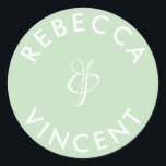 Minimalist Mint Green Wedding Personalized Names Classic Round Sticker<br><div class="desc">These personalized neutral thank you wedding stickers are a beautiful addition to any wedding celebration. These customizable stickers are designed to add a personal touch to your wedding favors or thank you gifts. They come in various shapes and sizes. These stickers can also be used to label items like invitations,...</div>