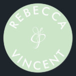 Minimalist Mint Green Wedding Personalized Names Classic Round Sticker<br><div class="desc">These personalized neutral thank you wedding stickers are a beautiful addition to any wedding celebration. These customizable stickers are designed to add a personal touch to your wedding favors or thank you gifts. They come in various shapes and sizes. These stickers can also be used to label items like invitations,...</div>
