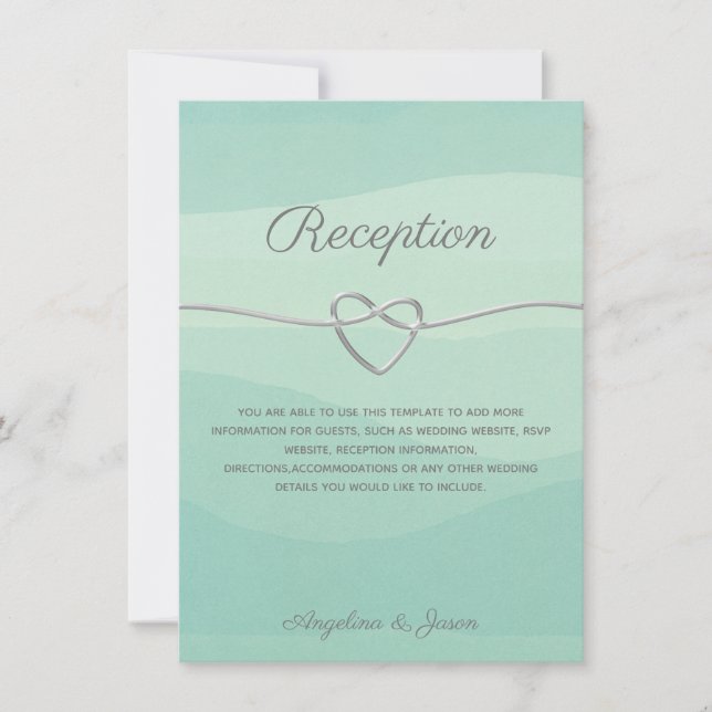 Minimalist Mint & Silver Wedding Reception Card (Front)