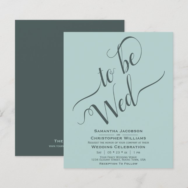Minimalist Mint & Teal BUDGET Wedding Invitation (Front/Back)