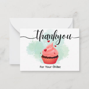 Minimalist Mint Watercolor Pink Cupcake Thank You Card