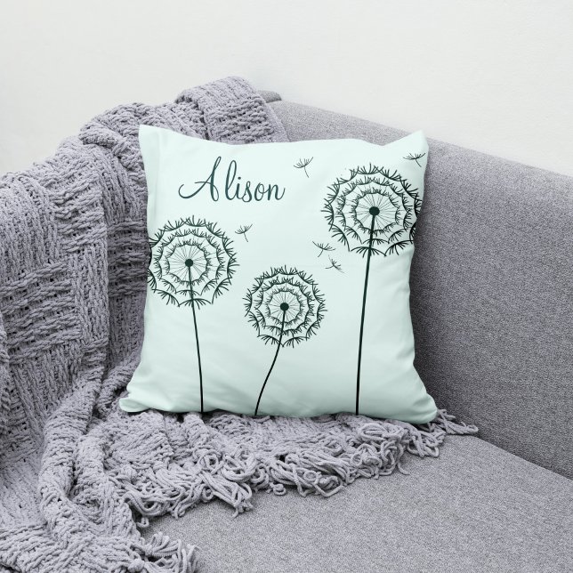 Minimalist Mint White Dandelion Flowers Name  Cushion (Creator Uploaded)