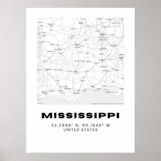 Minimalist Mississippi Map Art - Black and White Poster