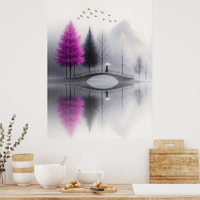Minimalist Misty Bridge Poster (Kitchen)