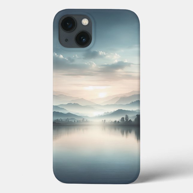 Minimalist Misty Lake Sunrise Phone Case - Serene  (Back)