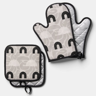 Minimalist Mixed Boho Arches Oven Mitt & Pot Holder Set