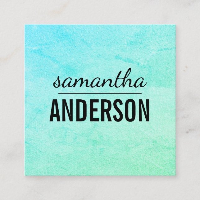 Minimalist Mixed Fonts / Aqua Green Texture Square Business Card (Front)