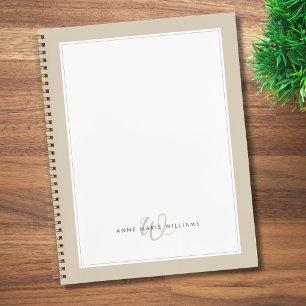 Minimalist Mocha Brown Border Monogram Notebook