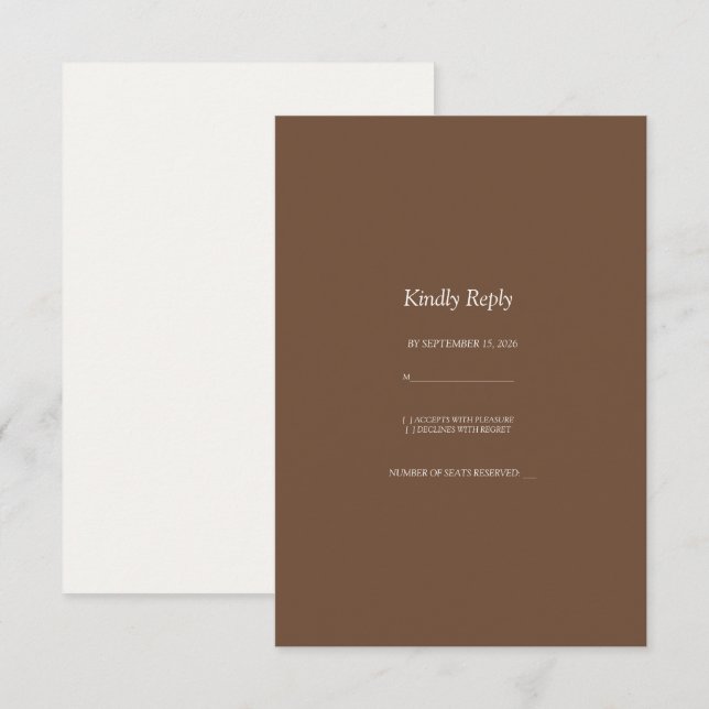 Minimalist Mocha Brown Rustic Wedding RSVP Card (Front/Back)