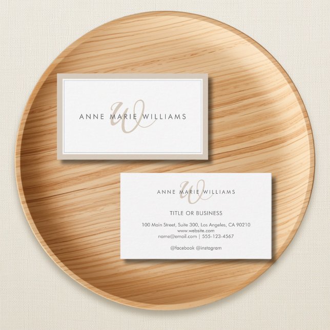 Minimalist Mocha Brown Script Two Border Monogram Business Card (Creator Uploaded)