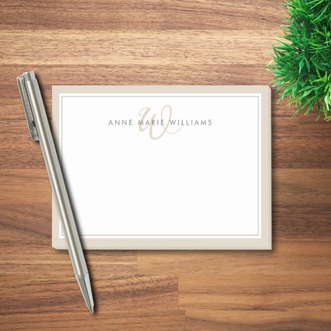Minimalist Mocha Brown Script Two Border Monogram  Post-it Notes (Creator Uploaded)