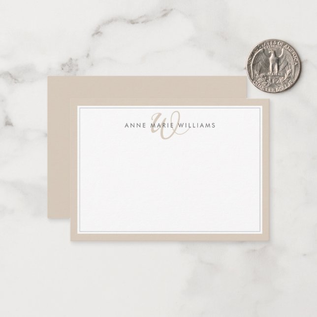 Minimalist Mocha Brown Two Border Monogram  Card (Front/Back In Situ)