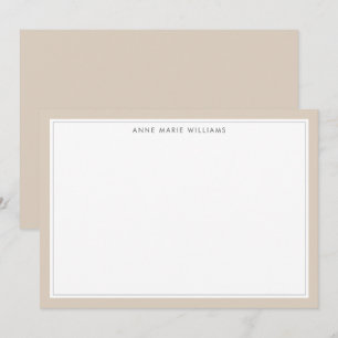 Minimalist Mocha Brown Two Border Name Note Card
