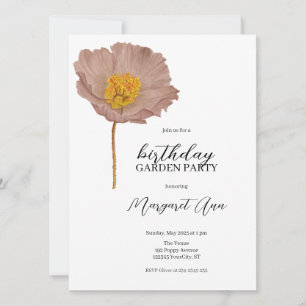 Minimalist Mocha Floral Birthday Garden Party Invitation
