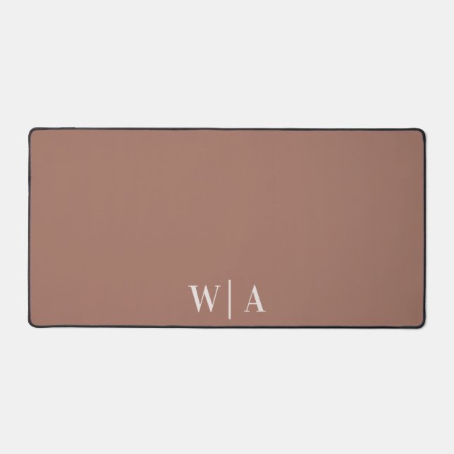 Minimalist Mocha Mousse Beige Preppy Monogram Desk Mat (Front)