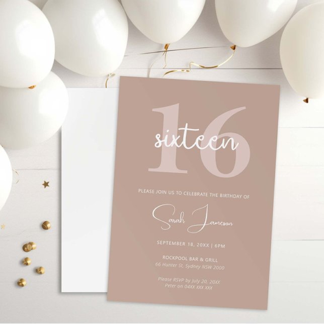 Minimalist Modern 16th Birthday Party Invitation (Creator Uploaded)