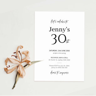 Minimalist Modern 30th Birthday Party Invitation
