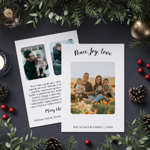 Minimalist Modern 3Photo Peace Joy Love Newsletter Holiday Card