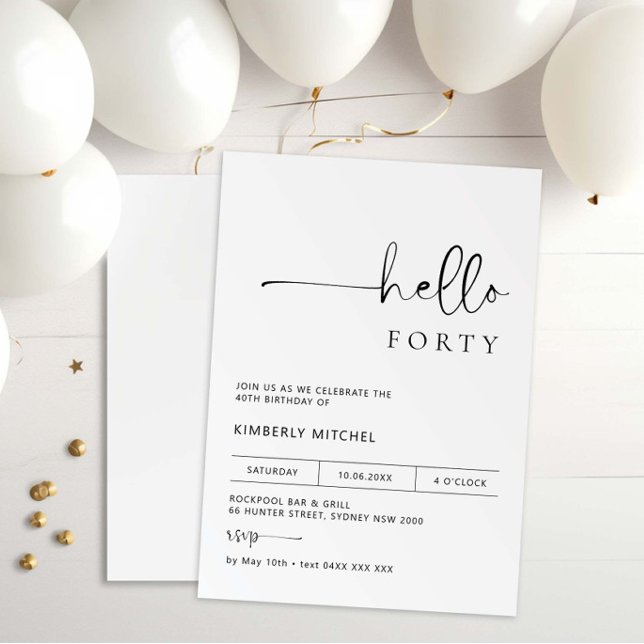 Minimalist Modern 40th Birthday Party Invitation (Creator Uploaded)