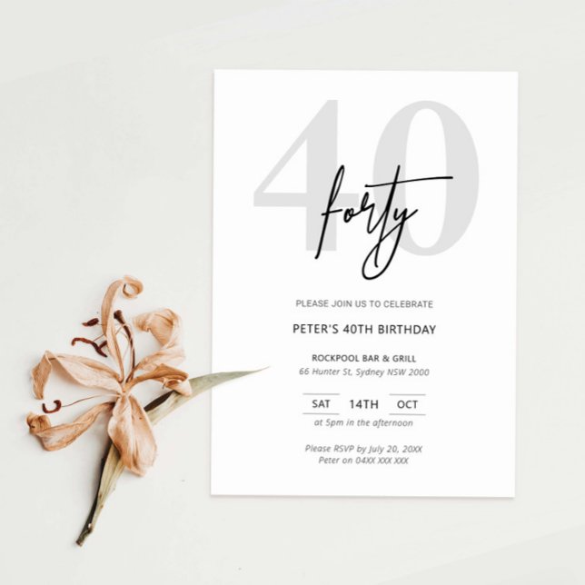 Minimalist Modern 40th Birthday Party Invitation (Creator Uploaded)