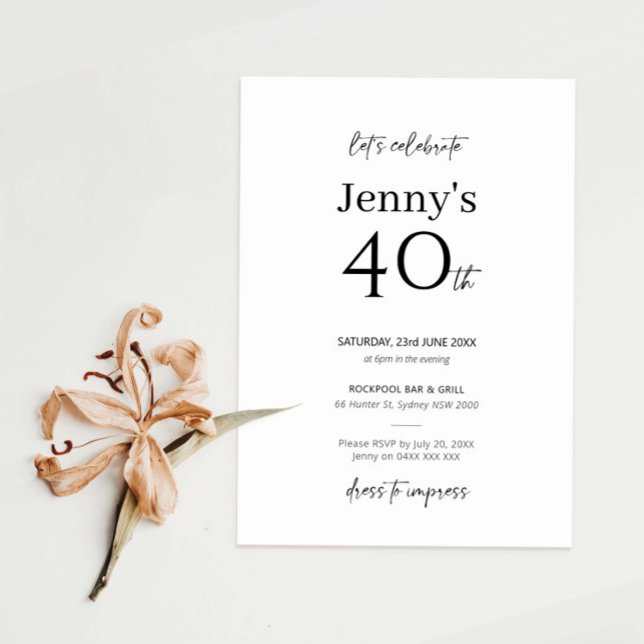 Minimalist Modern 40th Birthday Party Invitation (Creator Uploaded)