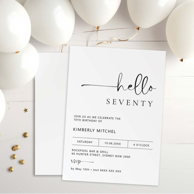 Minimalist Modern 70th Birthday Party Invitation (Creator Uploaded)