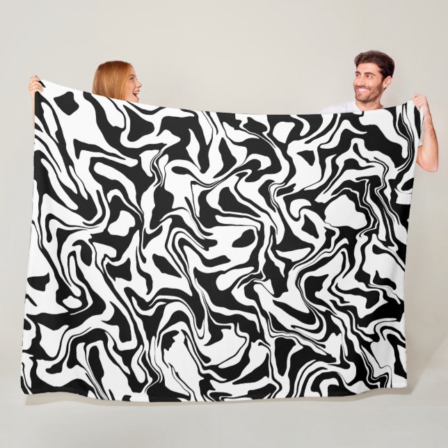 Minimalist Modern Abstract Black and White Simple Fleece Blanket (In Situ)
