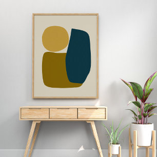 Minimalist Modern Abstract Shapes Teal Mustard Poster