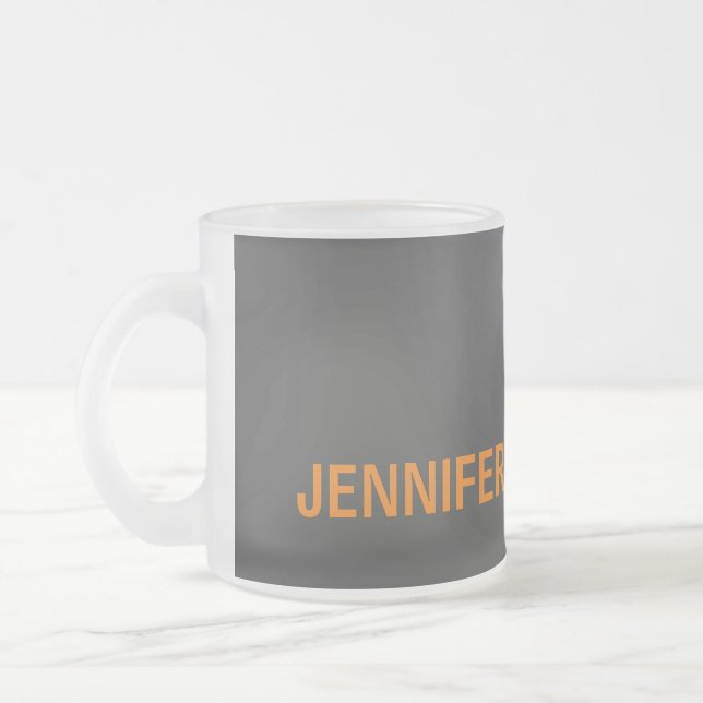 Minimalist Modern Add Your Name Grey Frosted Glass Coffee Mug (Left)