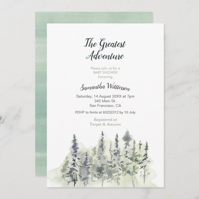 Minimalist Modern Adventure Baby Shower Invitation (Front/Back)