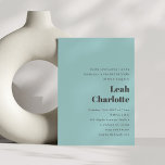 Minimalist Modern Aqua Blue Simple Bat Mitzvah Invitation<br><div class="desc">Modern Minimalist Aqua Blue and Grey Retro Simple Wedding Bat Mitzvah Invitation</div>