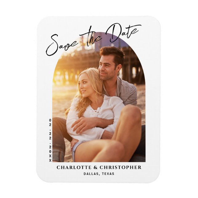 Minimalist Modern Arch Photo Save The Date Card Magnet (Vertical)