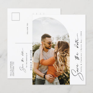 Minimalist modern arch photo Save the Date Postcar Postcard