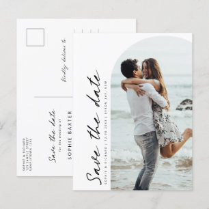 Minimalist modern arch photo Save the Date Postcard