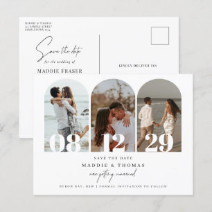 Minimalist modern arch photo Save the Date Postcard