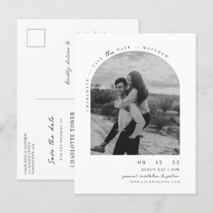 Minimalist modern arch photo Save the Date Postcard