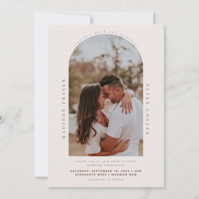 Minimalist modern arch photo wedding invitation (Front)