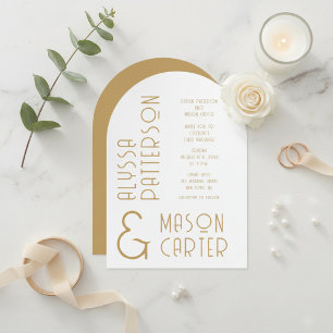 Minimalist Modern Arched Gold Elegant Wedding Invitation