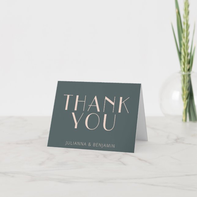 Minimalist Modern Art Deco Teal Personalised  Thank You Card (Front)